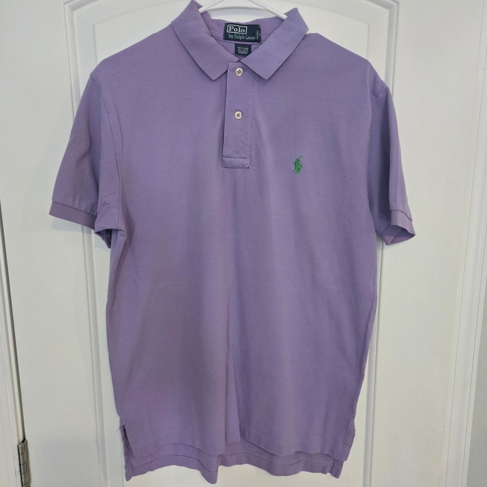 Polo Ralph Lauren Men's Medium Purple Mesh Polo Shirt Green Pony Cotton - Picture 2 of 9